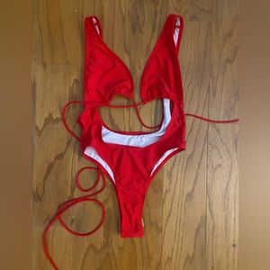Red one piece bathing suit!